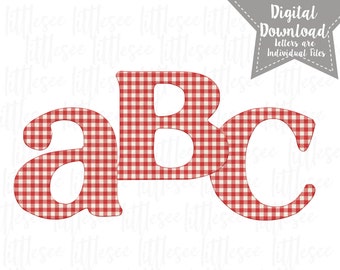 Red Gingham Print Alphabet Font Clipart, Red Picnic Letters, Heat Transfer Vinyl Letters, Digital Sublimation Design