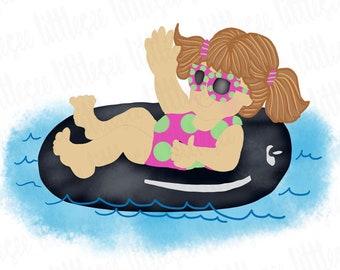 Raft Watercolor Sublimation / Girl Raft PNG / DIY Summer Shirt / For Her / Pool Float Summer Art / Watercolor Clipart / Hand Drawn Doodles