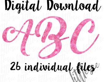 Sparkly Pink Glitter Alphabet Watercolor Font Digital Alphabet Clipart Faux Applique Alphabet Font DIY Tee Clipart