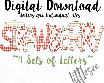 Strawberry Print Font Bundle, Alphabet Download, Sublimation Heat Transfer Letters, Heat Transfer, Digital Download, Sublimation Design
