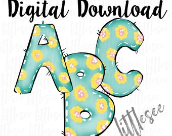 Hand Drawn Watercolor Font Download Commercial Use Doodle Alphabet Printable Alphabet Clipart Easter Font DIY Easter Shirt