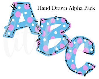 Hand Drawn Alpha Pack, Watercolor Font Download, Commercial Use, Doodle Alphabet, Printable Alphabet Clipart, Faux Applique