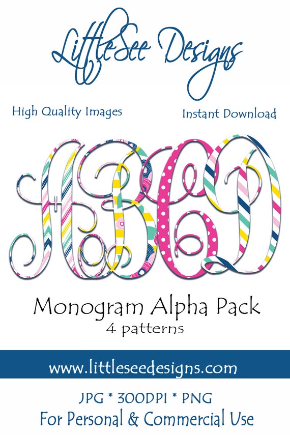 Monogram Alpha Pack Design Bright Monogram Alphabet Digital Etsy