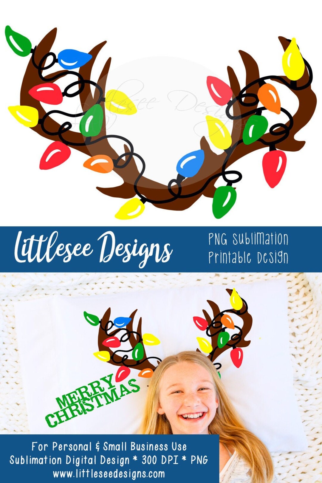 Christmas Antlers, Reindeer Antlers, Vintage Lights, PNG, Sublimation ...
