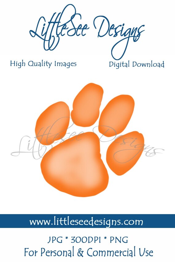 Watercolor Png Orange Tiger Paw Auburn Digital Download Printable Clipart Design Artwork Tiger Paw Clemson Tiger Football Tiger