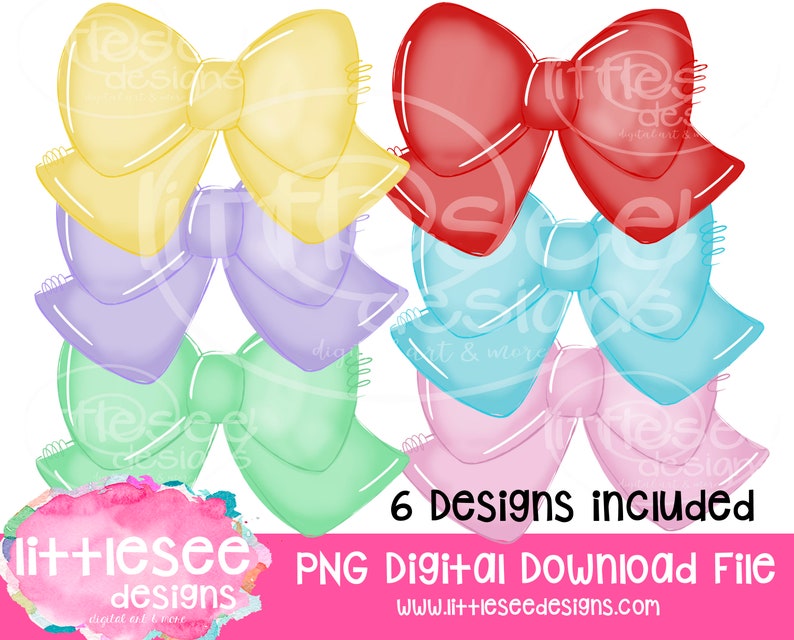 Design Element Hand Drawn PNG File Watercolor Sublimation Designs Bow Bundle Hand Drawn Hairbows Print File