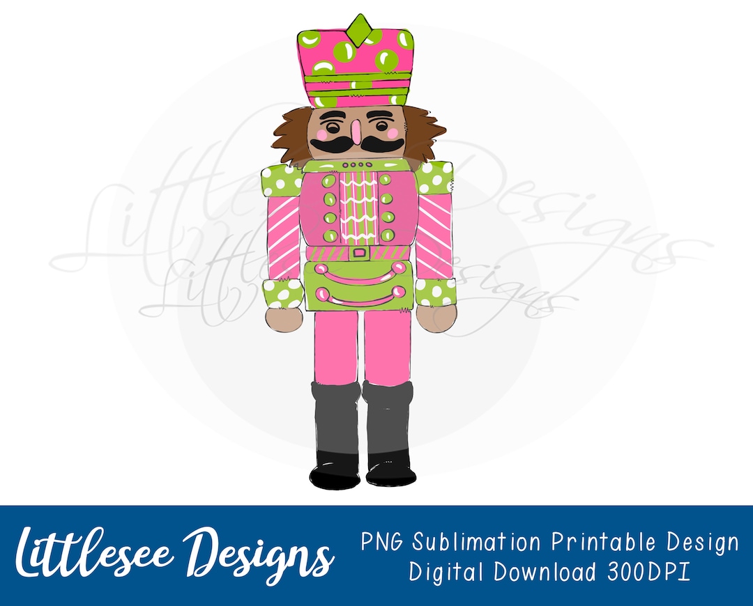 Pink and Green Nutcracker, Christmas, PNG, Sublimation Design, Digital Download, Hand Drawn