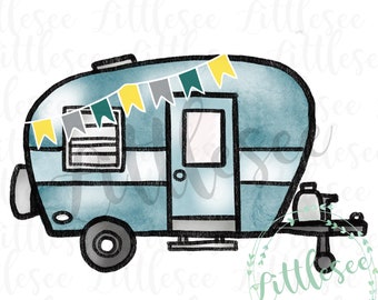 Blue Camper  Camper Watercolor, Digital Download, Printable, Clipart, Sublimation Design