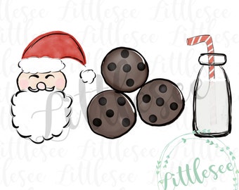 Christmas Trio, Christmas Watercolor, Milk, Cookies, and Santa Watercolor, Digital Download, Printable, Clipart, Sublimation, Artwork