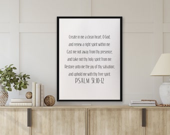 Psalm 51:10-12/create in me a clean heart/joy of my salvation/wall art/bible verse art/canvas print/wall decor/