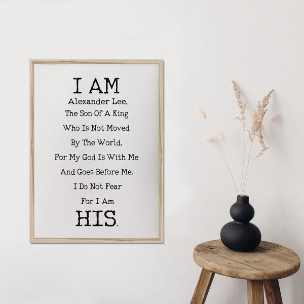 I am the son of a king/personalized/I am His/canvas art print/wall art/canvas print/wall decor