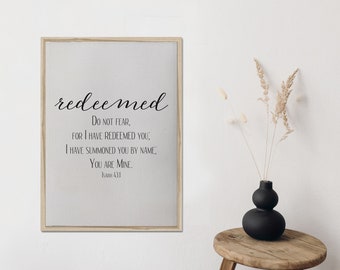 redeemed/isaiah 43:1/bible verse/home decor/canvas wall art