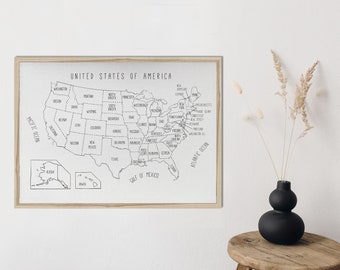 USA map/USA state map/learning chart/nursery art/schoolroom art/canvas art print/canvas print/wall decor