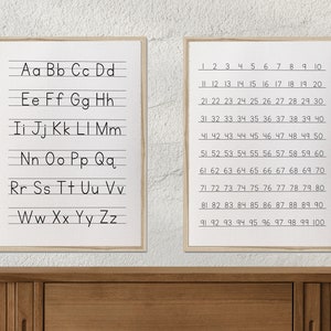 Alphabet and numbers set/nursery art/schoolroom art/cursive alphabet/learning chart/canvas print/wall decor/set of 2/wall art