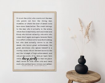 it is not the critic/man in the arena/theodore roosevelt/wall art/home decor/canvas art