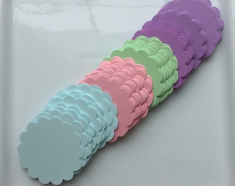 Scalloped circles, spring colours, place cards, price tags, gift tags, set of 100