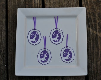 Reindeer gift tags, Christmas gift tags, Purple and silver tags, Gift tags Set of 10