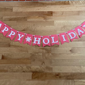 Happy Holidays banner, Holiday bunting, Red and White Christmas decor