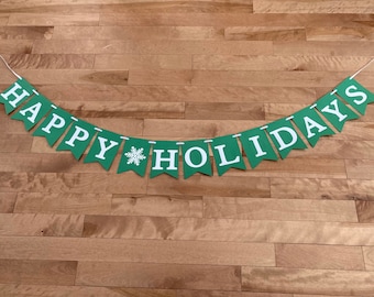 Happy holidays banner, Christmas banner, green and white Christmas