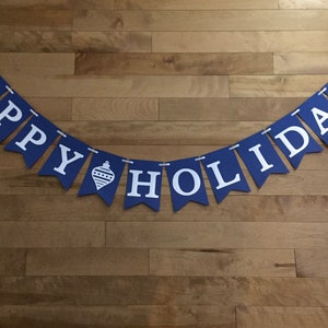 Happy Holidays banner, Christmas banner, blue and white christmas decor