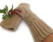 Guantes sin dedos de crochet mitones de encaje hilado acrílico crudo brazo calentadores otoño invierno moda