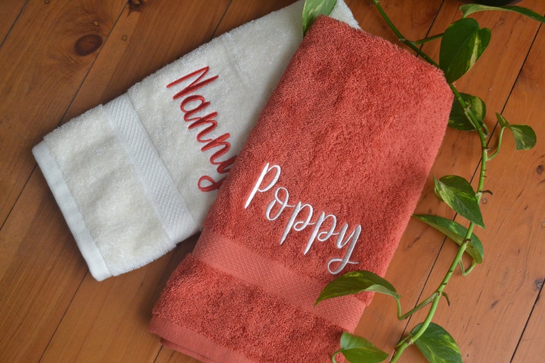 100% Custom Embroided bathroom Hand Towels, His and Hers, Personalised gifts, Wedding Presents, Baby Shower, Bathroom Decor image 1