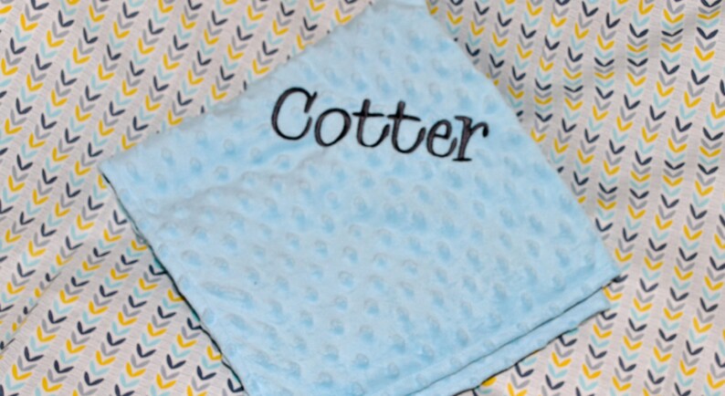 Monogrammed Baby Blue and Gray Chevron Minky Baby Blanket Personalized for Boys! FREE SHIPPPING