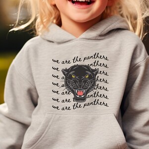 Sudadera con capucha de Panthers juveniles, sudadera We Are The Panthers, camisa de pantera para niños, Go Panthers, camisa de la escuela, sudadera con capucha de Panthers, camisa de Panthers para niños