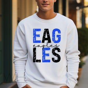 Eagles Sweatshirt, Blue and Black, School Shirt, Go Eagles Shirt, School Spirit, Sweatshirt, Unisex, Eagle Mascot Crew, Go Eagles, Crewneck
