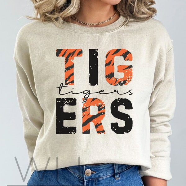 Tigers Sweatshirt, Orange and Black, School Shirt, Go Tigers Shirt, School Spirit, Sweatshirt, Tiger Stripes, Teacher Shirt