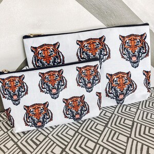 Tiger Bag, Tiger Pouch, Gift for Tiger Fan, Tiger Mascot, School Spirit, Gift for Teen, Christmas Gift, Stocking Stuffer, Zippered Bag