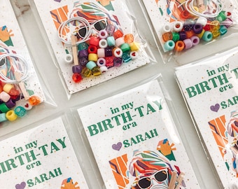 Birthday Cards, Non Candy Birthday Friendship Bracelet Kit, Class Party, Kids Party, Personalized, Party Favors, Birthday Era, Set of 12