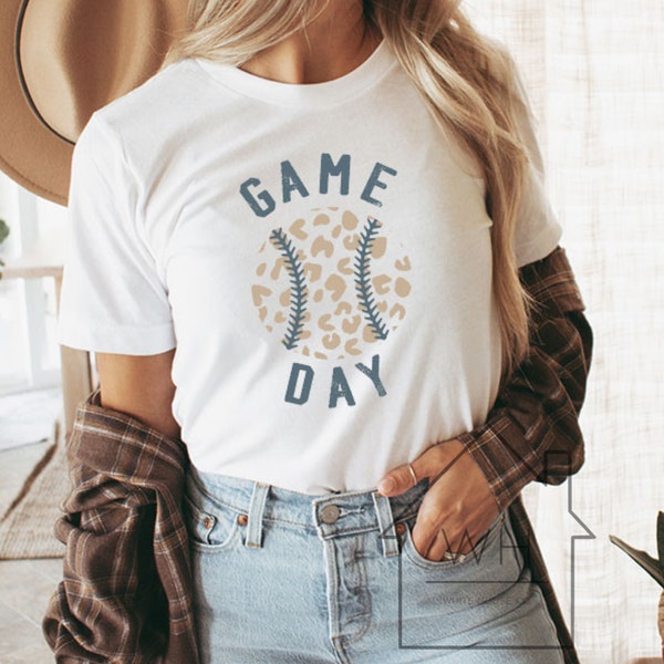 Game Day Tee, Baseball Tshirt, Leopard, White, 100% Cotton, Bella Canvas, Shirt, Softball
