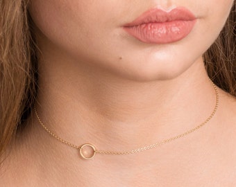 Gold Circle Choker Necklace, Circle Necklace, Gold Dainty Necklace, Short Layering Necklace, Great Christmas Gift!
