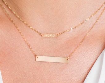 TINY Gold Bar Necklace, Engraved Horizontal Bar Necklace, Initial necklace, Personalized necklace, Engraved, Initial Bar, Bridesmaid Gift