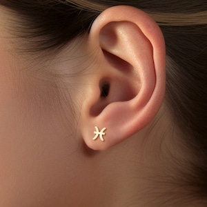 Pisces Zodiac Stud Earrings, Astrological Symbol Earrings, Zodiac Jewelry, 14k Gold Filled Sterling Silver Earrings, Zodiac Sign Earrings