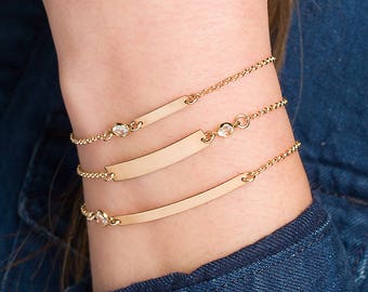 Gold Bar Bracelet, Bar Bracelet, crystal bar bracelet, GOLD, SILVER, Bridesmaid Jewelry, Nameplate Bracelet, Mother's Day Gift