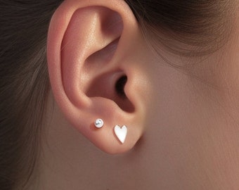 Gold Heart Earrings Tiny Studs Gift for Her Handmade Jewelry Valentines Day Minimalist Earrings Birthday Gift Love Jewelry Gift for Wife