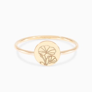 Bloemenring geboorte, gepersonaliseerde verjaardagsring, zegelring bloem, aangepaste bloemenring geboorte, sterlingzilveren ring, verjaardagscadeau voor haar