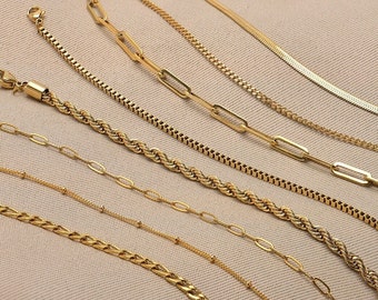 Dainty Gold Chain Necklace, Layering Chain Necklace, Gold Snake Chain, Figaro Chain Necklace, Waterproof Jewelry, Gift for Her,