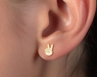 Peace Sign Stud Earrings, Sterling Silver Funky Earrings, Fun Earrings, Quirky Earrings, Gift for her, Feminist earring, Weird earrings