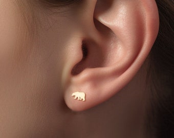 Pendientes de mamá oso, pendientes de animales, rellenos de oro de 14K, plata de ley, pendientes lindos de oso bebé, pendientes de sementales de mamá oso, pendientes de la naturaleza,