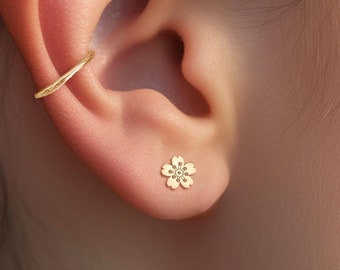 Orecchini a Bottone con Fiori, Orecchini con Fiori di Ciliegio Senza Piercing Orecchini con Clip a Forma di Fiore Rosa Orecchini con Perle con Fiori Orecchini con Fiori di Ciliegio per Donna