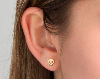 Skull Earrings • Skull Studs • Skull Jewelry • Gold, Rose Gold, Silver Eye Earrings • Stud Earrings • Gift for Her • Cute Earrings