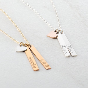 Skinny MINI Vertical Bar Necklace with Heart, Personalized Long Name Gold Bar Necklace, Personalized Bar Necklace, Gold Bar, Vertical Bar