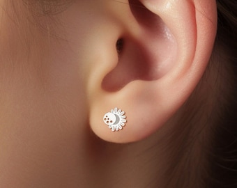Moon Earrings Gold Crescent Studs Gift for Her Celestial Jewelry Dainty Space Earrings Sun and Moon Birthday Gift Christmas Gift Moon Studs
