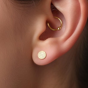 Aztec Calendar Stud Earrings Minimalist Dainty Earrings Mexican Calendar Simple Studs Mexican Earrings Minimalist Jewelry Gift for Her