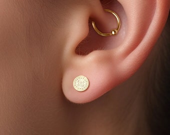 Aztec Calendar Earrings, Dainty Mexican Earrings, 14K Gold Filled, Sterling Silver, 14K Rose Gold Filled Earrings, Aztec Studs