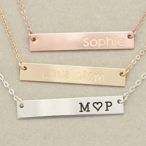 Engravable Gold, Silver or Rose Gold Bar Necklace, Engraved Bar Necklace, Personalized Bar Necklace, Valentines Day image 2