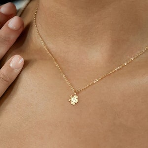 Bee Necklace Simple Gold Bee Charm Bumblebee Pendant Valentines Day Gift Honeycomb Jewelry Bee Charm Nature Lover Gift for Girlfriend